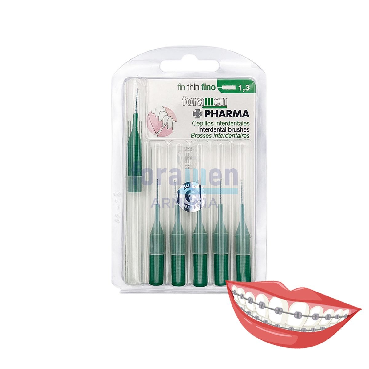Straight Interdental Brushes with attachment  Green THIN 1.3