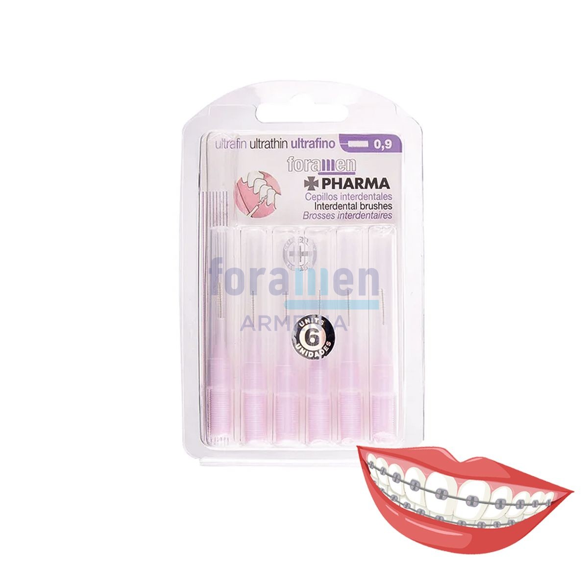Straight Interdental Brushes with attachment  Purple Ultra THIN 0.9