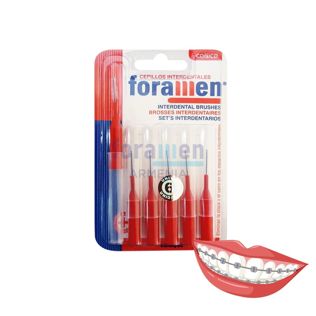 Straight Interdental Brushes with attachment  Conical Red 1.3-1.5